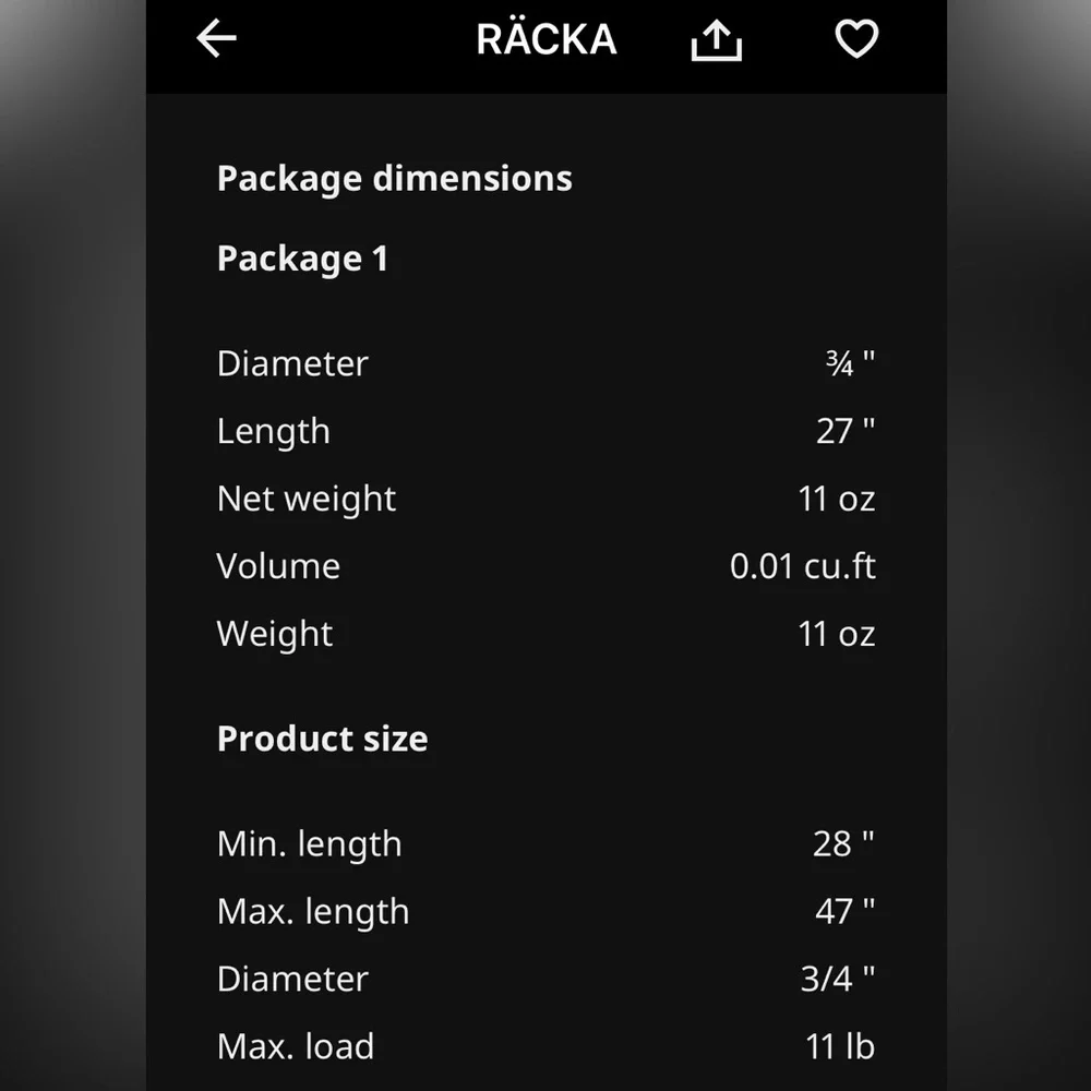 IKEA Racka Black Curtain Rod